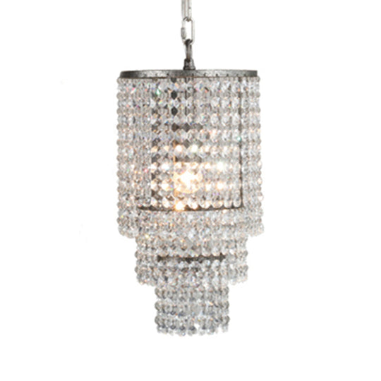 Rustic Crystal Strand Chrome Chandelier Pendant - Elegant Living Room Hanging Light