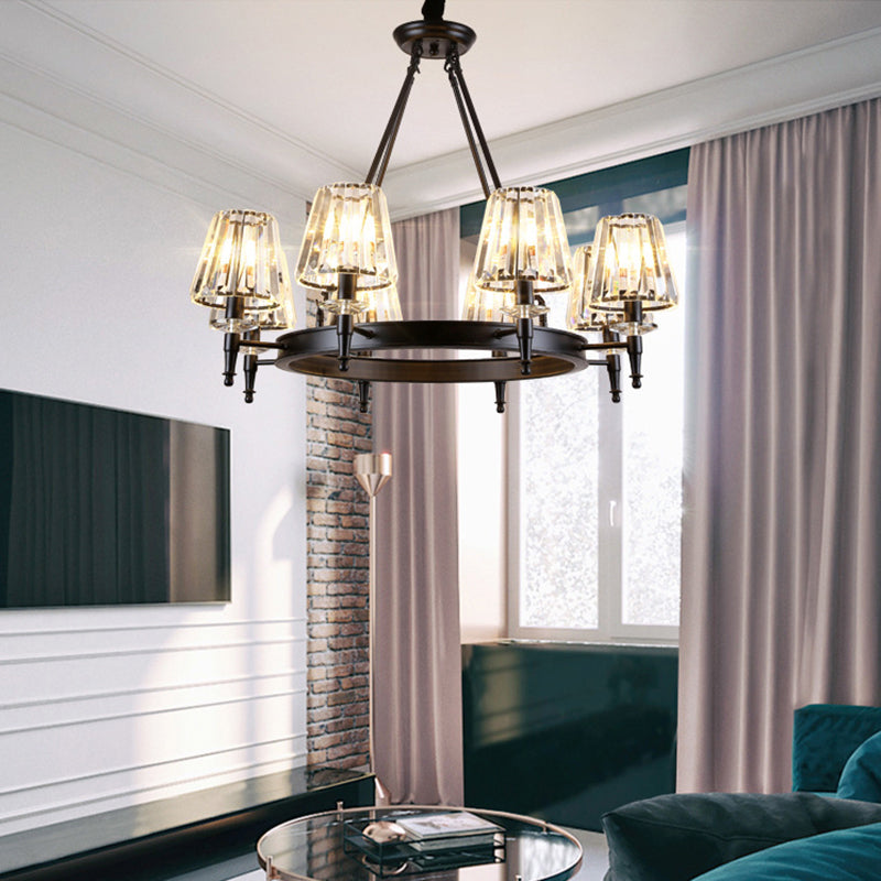 Classic Crystal Conical Chandelier: Black Suspended Lighting Fixture For Bedroom