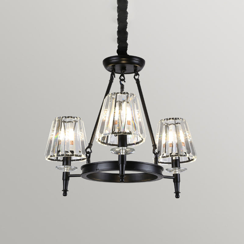 Classic Crystal Conical Chandelier: Black Suspended Lighting Fixture For Bedroom 3 /