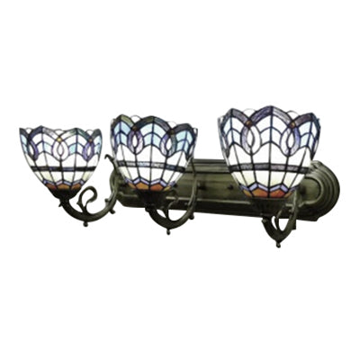 8/9 Stained Glass Bowl Wall Light - Baroque 3-Light Bathroom Sconce In Blue