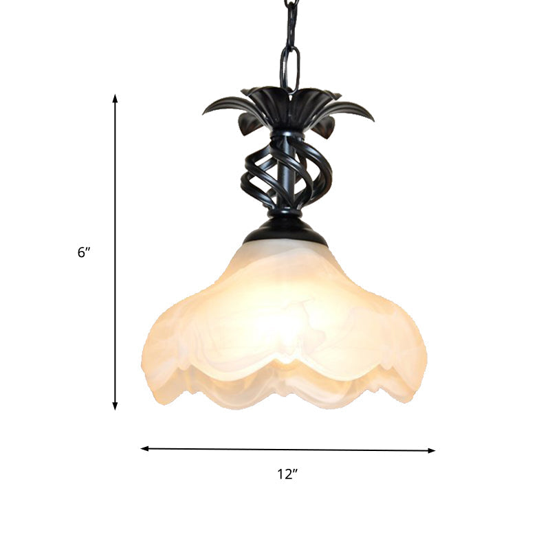 Scalloped Hanging Ceiling Light With Frosted Glass Pendant In Black/White For Corridor Lighting