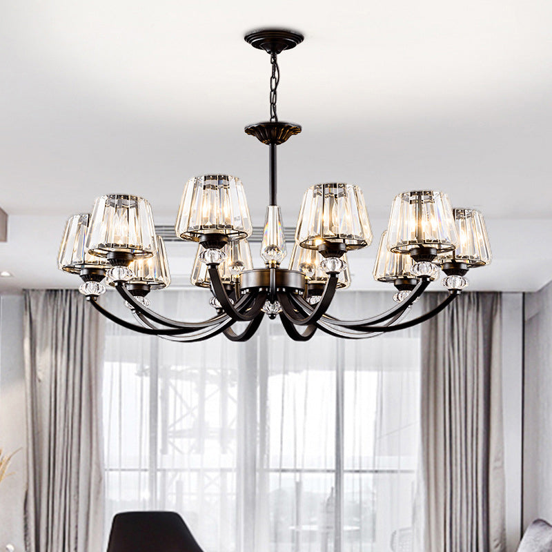 Classic Black Ceiling Pendant Lamp With Crystal Cone Shade For Bedroom Chandelier