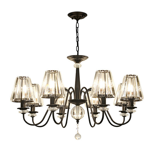 Classic Black Ceiling Pendant Lamp With Crystal Cone Shade For Bedroom Chandelier