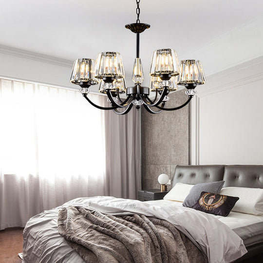 Classic Black Ceiling Pendant Lamp With Crystal Cone Shade For Bedroom Chandelier 6 /