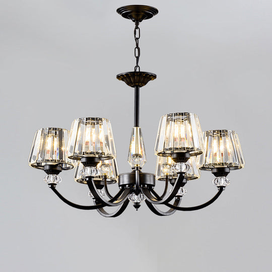 Classic Black Ceiling Pendant Lamp With Crystal Cone Shade For Bedroom Chandelier