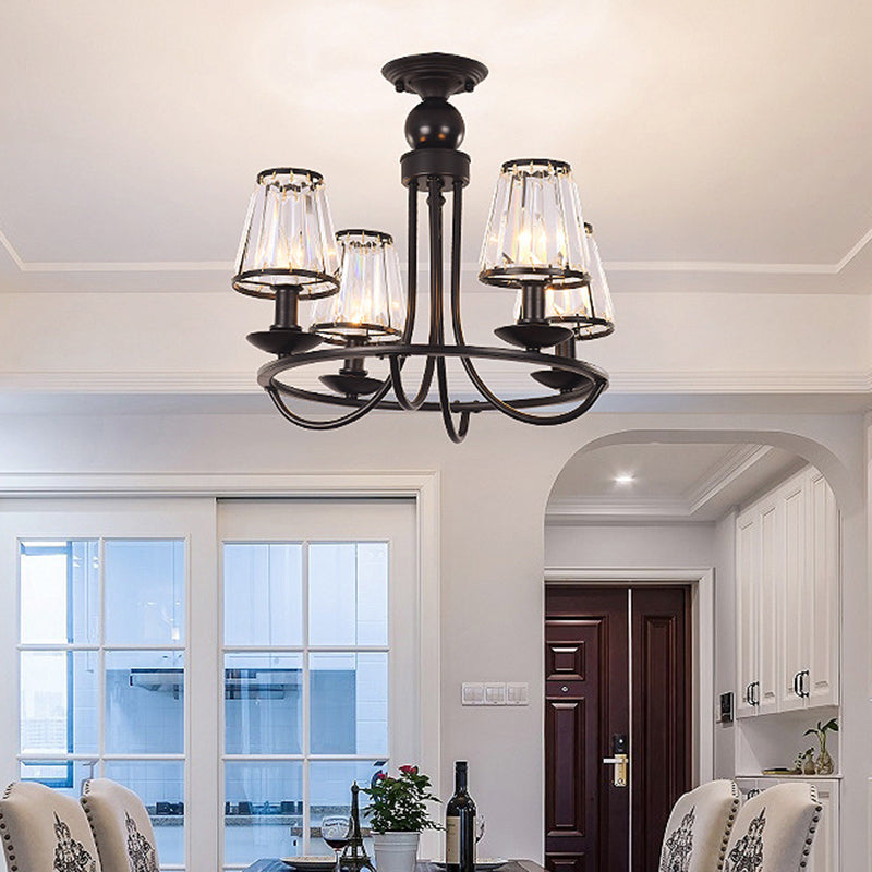 Black Conic Suspension Lamp With Traditional Cut-Crystal - Dining Room Chandelier 4 /
