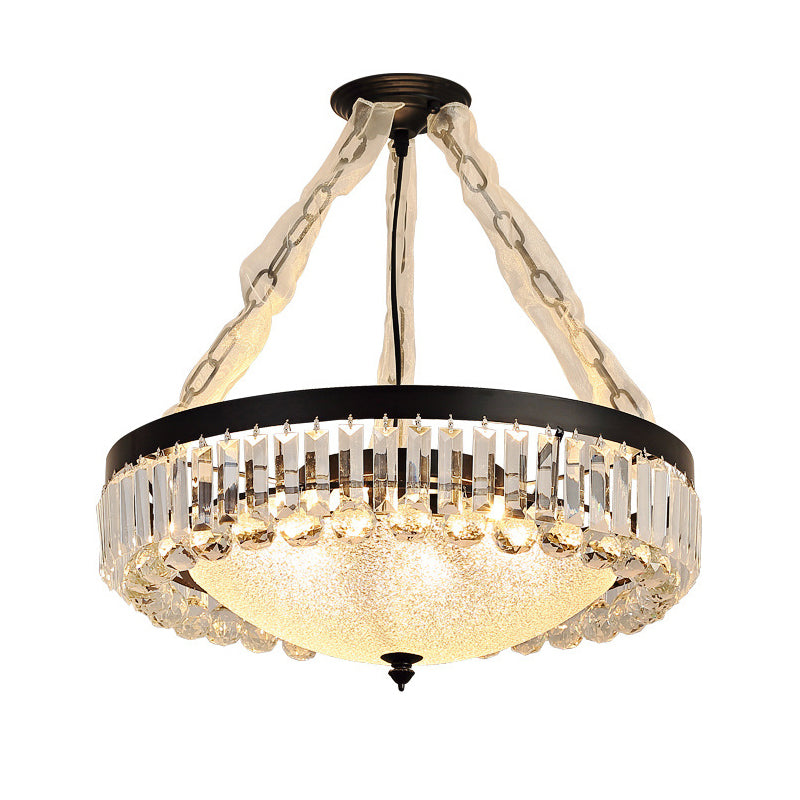 Rustic Glass Chandelier With Bowl Shape & Crystal Accents
