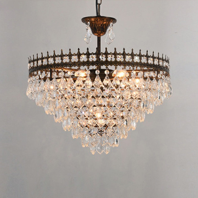 Victorian Clear Teardrop Crystal Chandelier For Living Room - Crown Shaped Hanging Lamp