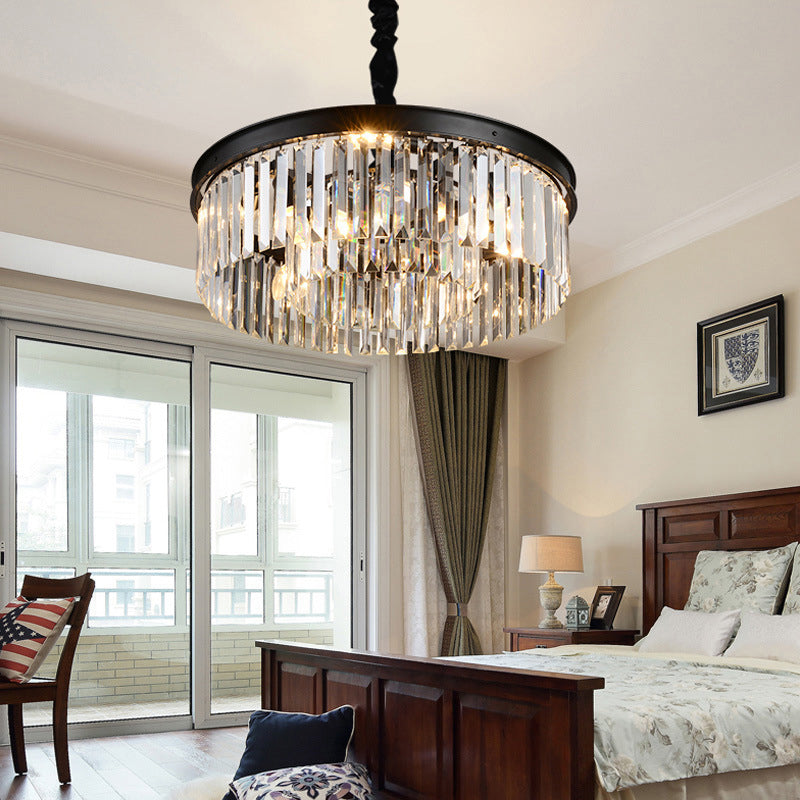 Classic Crystal Bedroom Pendant Light - Black Round Chandelier Ceiling Fixture