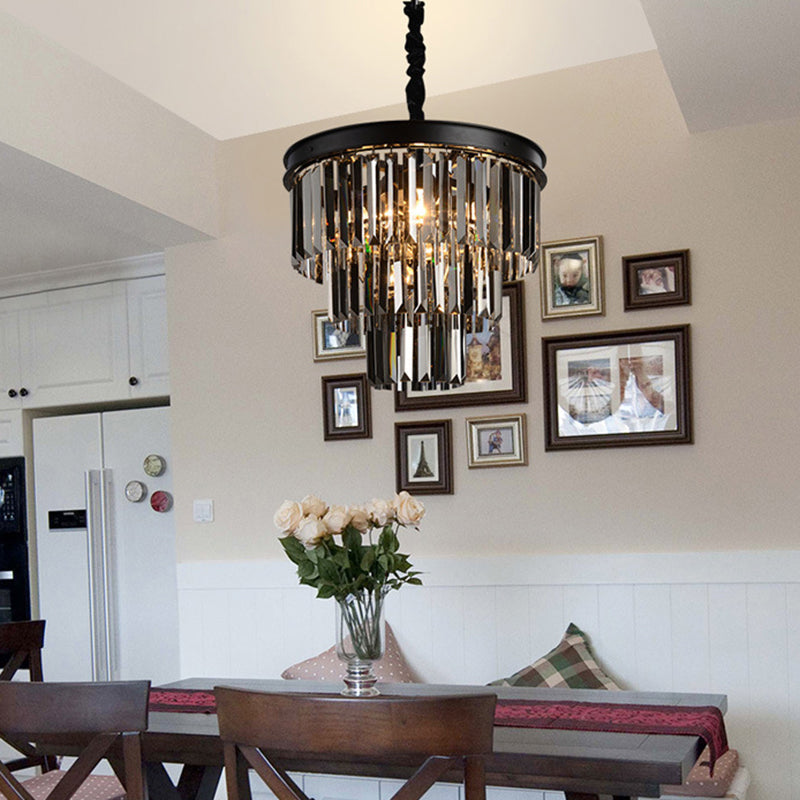 Classic Crystal Bedroom Pendant Light - Black Round Chandelier Ceiling Fixture