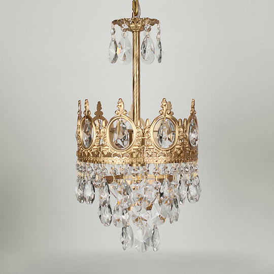 Antique Gold Crown Ceiling Pendant With Crystal Drops For Single Bedroom / 8.5