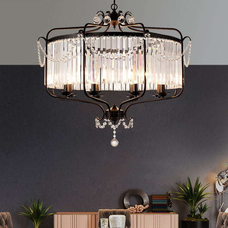 Vintage Black Round K9 Crystal Chandelier: Elegant Dining Room Hanging Light Fixture