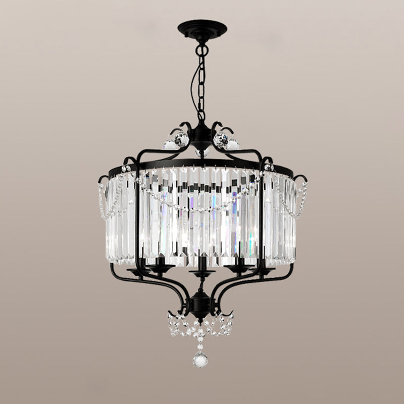 Vintage Black Round K9 Crystal Chandelier: Elegant Dining Room Hanging Light Fixture 3 /