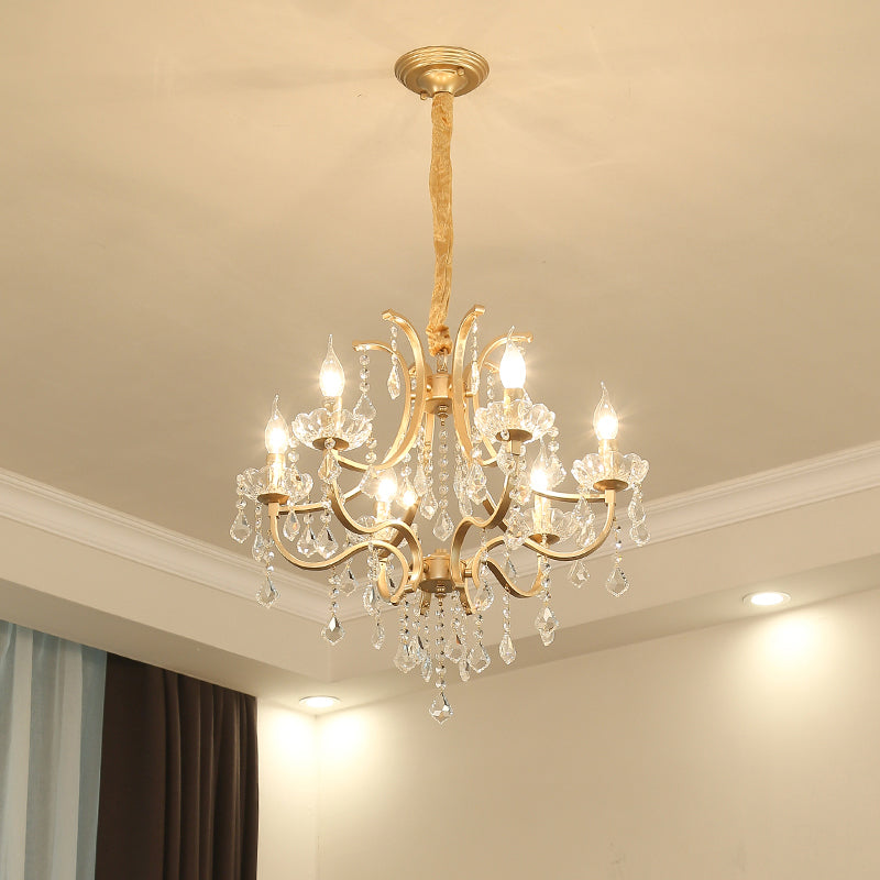 Metal Gold Plated Chandelier: Antique Style Hanging Ceiling Light With Crystal Draping 6 /