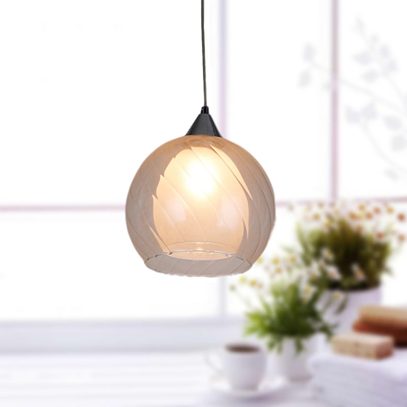 Spherical Hanging Ceiling Light With Clear Frosted Glass - Traditional Design In Black