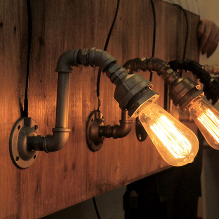 Industrial Rustic Wall Sconce With Black/Bronze Finish And Exposed Bulb