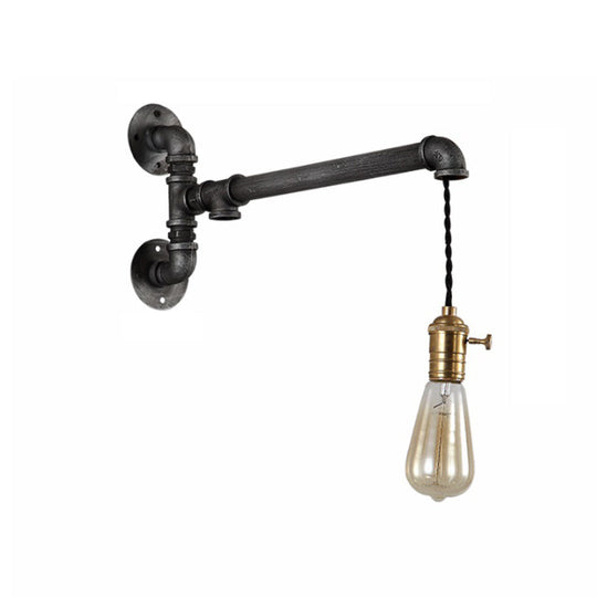 Black Metal Sconce Light With Hanging Shade - Industrial Wall Mounted Lighting For Dining Room