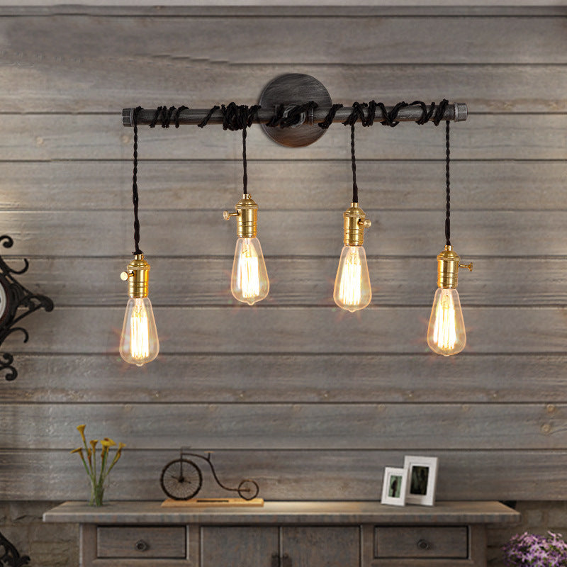 Black Metal Sconce Light With Hanging Shade - Industrial Wall Mounted Lighting For Dining Room 4 /
