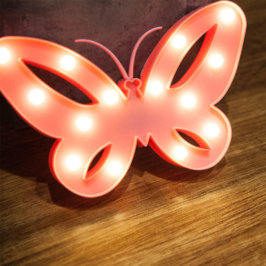 Kids Bedroom Led Animal Nightlight - Pink Plastic Battery-Operated Lamp With Fun Shape