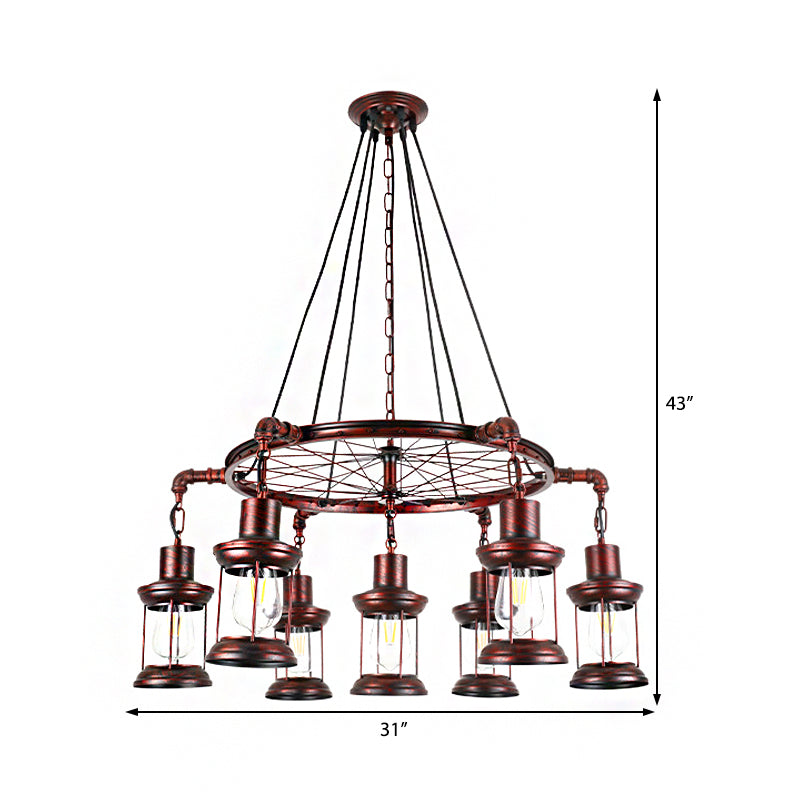 Coastal Weathered Copper Chandelier with 7 Lights - Rustic Metal Lantern Pendant Lamp