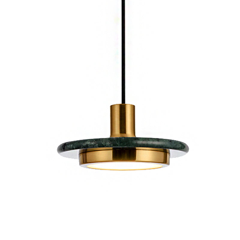 Modern Round Metal Pendant Lighting: 1-Light White/Black/Green Ceiling Lamp with Marble Ring