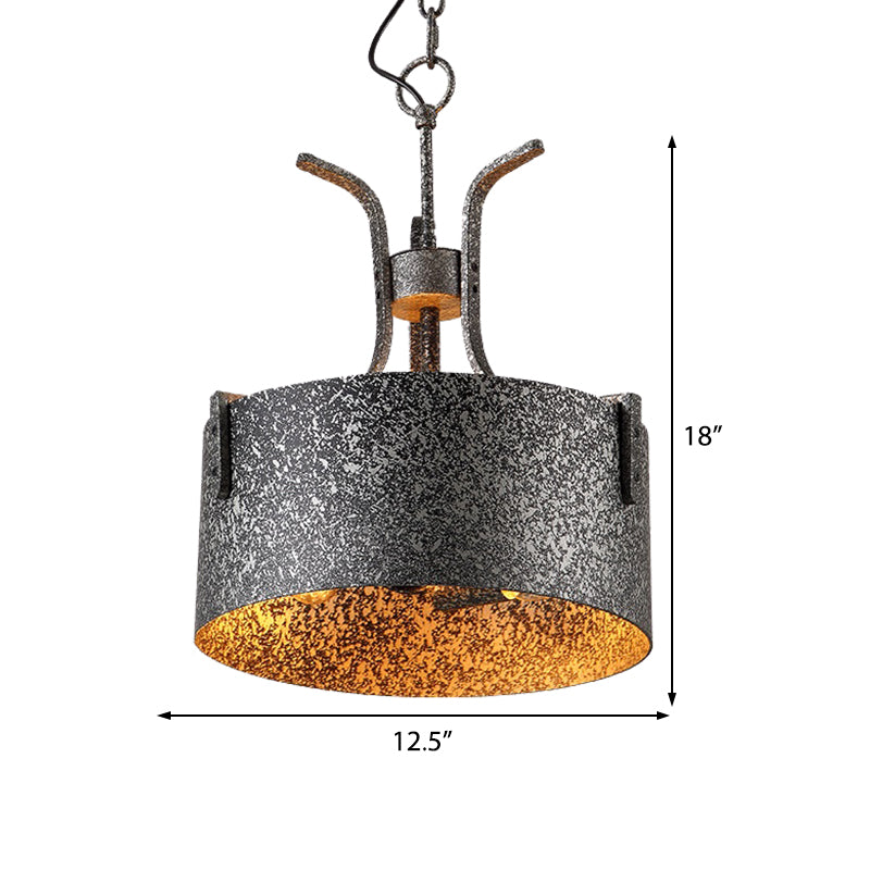 Black Metal Pendant Lamp With Elk Vintage Chandelier Light Fixture - 3-Light Drum Shade 12.5/20 Wide