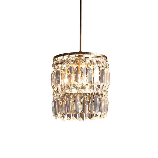 Modern Crystal Drum Chandelier with 2 Tiers, Gold Hanging Light for Bedroom