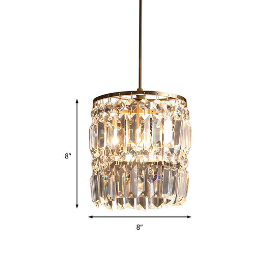 Modern Crystal Drum Chandelier with 2 Tiers, Gold Hanging Light for Bedroom