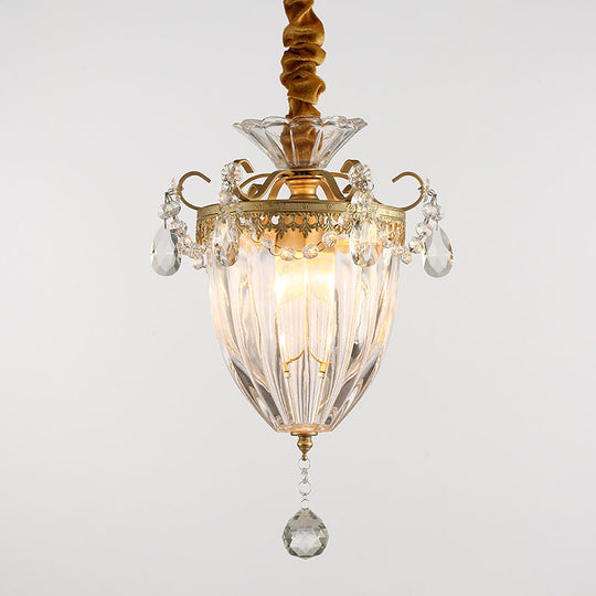 Nordic Brass Suspension Light With Crystal Drop - Prism Glass Conical Pendant Ceiling