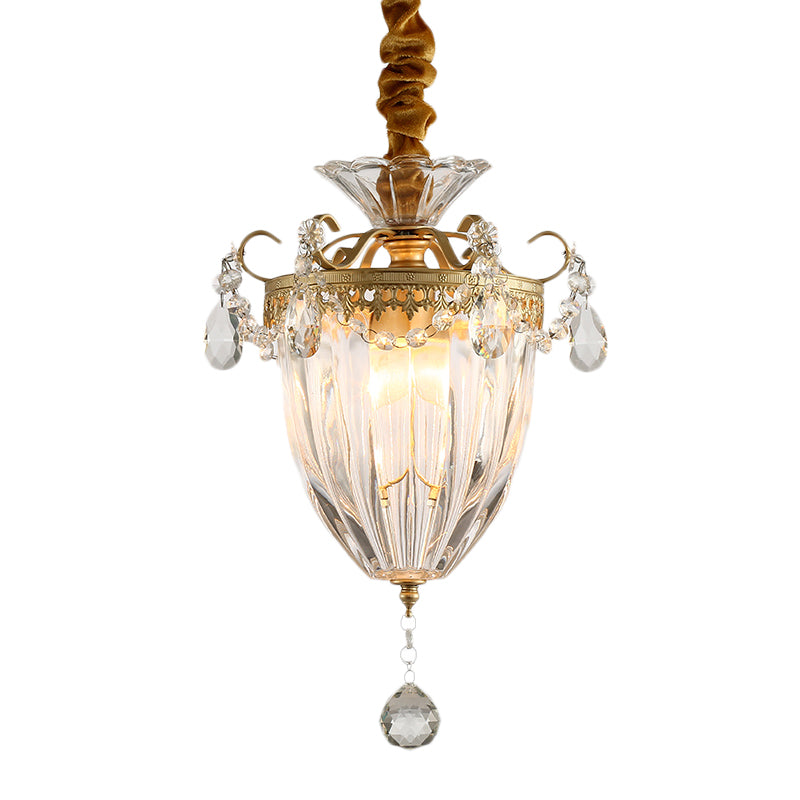 Nordic Prism Glass Pendant Ceiling Light with Brass Suspension and Crystal Drop
