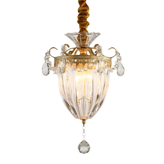 Nordic Brass Suspension Light With Crystal Drop - Prism Glass Conical Pendant Ceiling