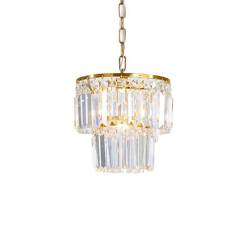 Prismatic Pendant Light: 2-Layer Crystal & Brass Hanging Ceiling Fixture for Living Room