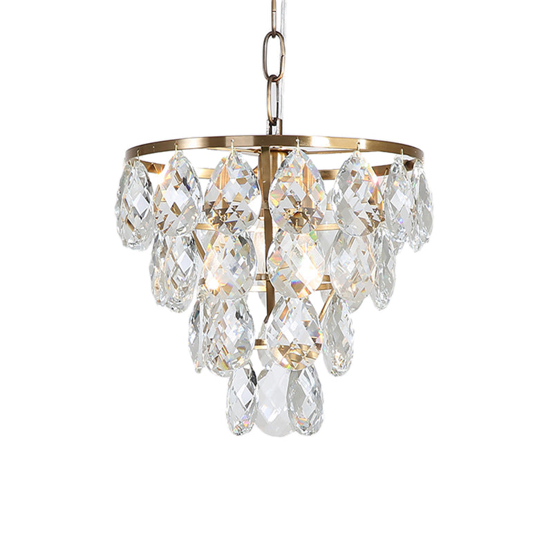 Modern Teardrop Crystal Pendant Light – Round Ceiling Brass Light for Living Room
