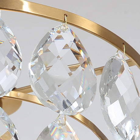 Modern Teardrop Crystal Brass Pendant Light - Round Ceiling For Living Room