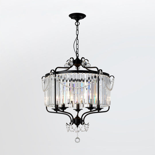 Prismatic Crystal Chandelier Light - Antique Black/Gold Hanging Ceiling For Dining Room