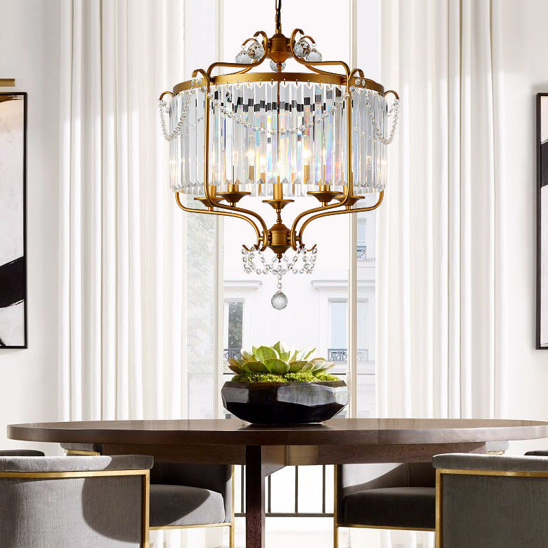 Prismatic Crystal Chandelier Light - Antique Black/Gold Hanging Ceiling For Dining Room Gold