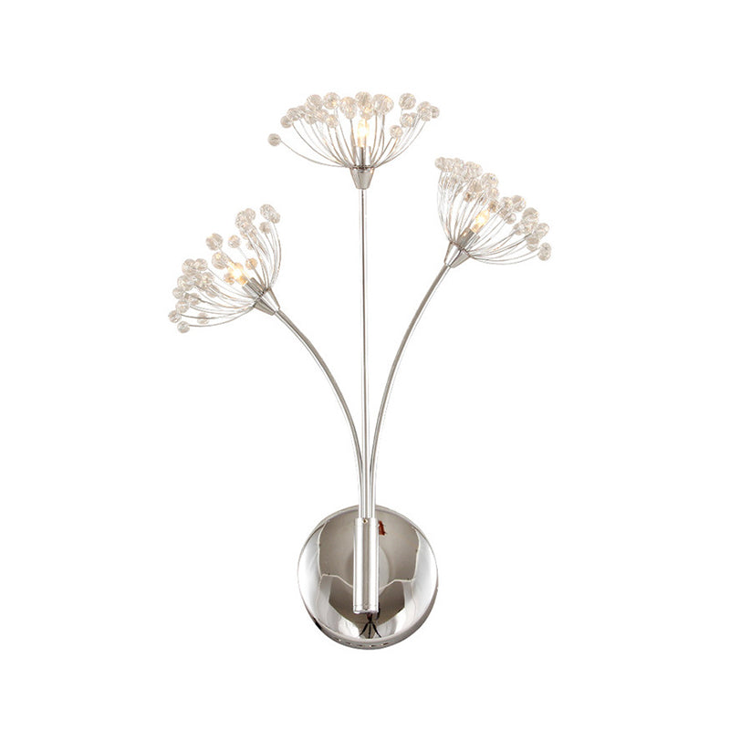 Modern Crystal Dandelion Wall Sconce Light - 3 Lights Silver Perfect For Office Room