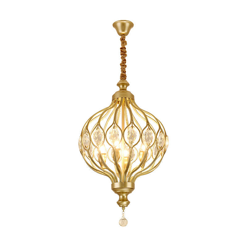 Modern Lantern Metal Pendant Chandelier With Crystal Accent - 4/5 Light Black/Brass
