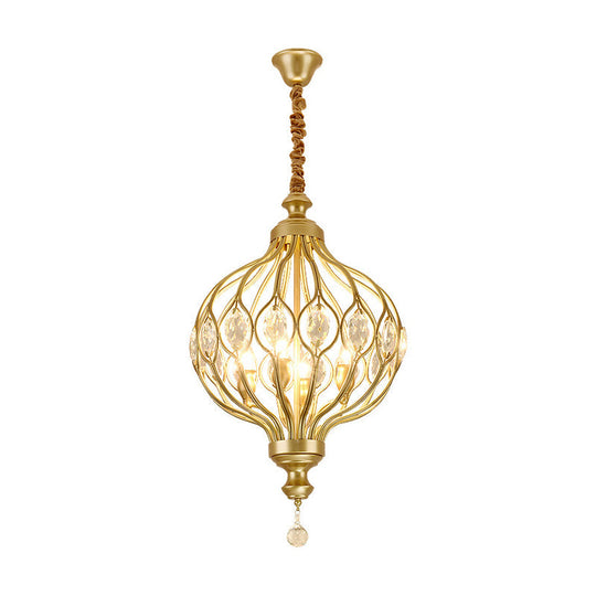 Modern Lantern Metal Pendant Chandelier With Crystal Accent - 4/5 Light Black/Brass