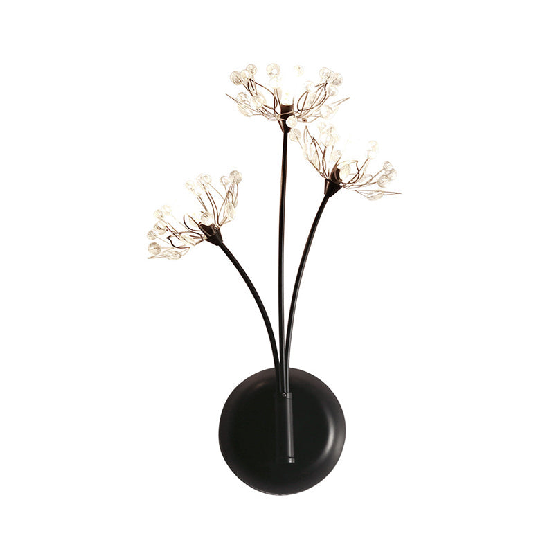 Vintage Black Dandelion Sconce Light With 3 Crystal Wall Lights For Stairway