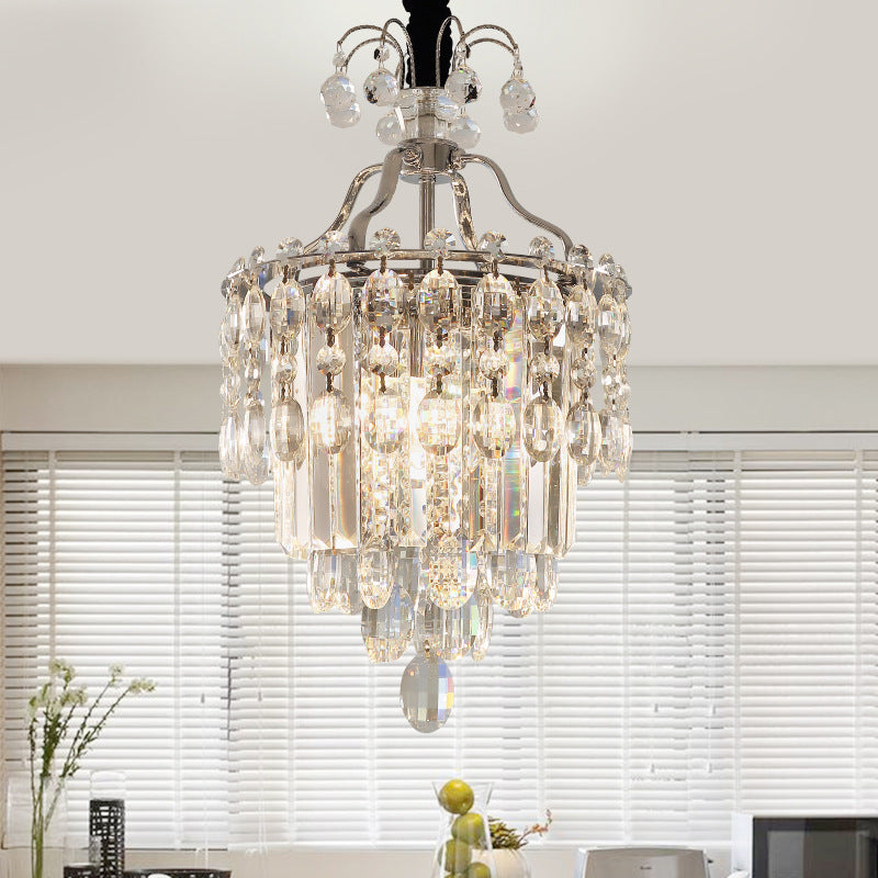 Modern Crystal Round Chandelier - Chrome Hanging Light Fixture | 3 Lights For Living Room