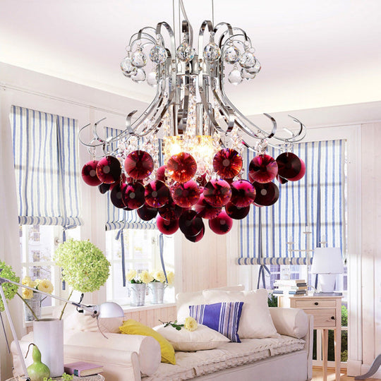 Modern Flared Crystal Chandelier: 3-Light Clear/Red/Black Hanging Lamp Kit For Living Room Red