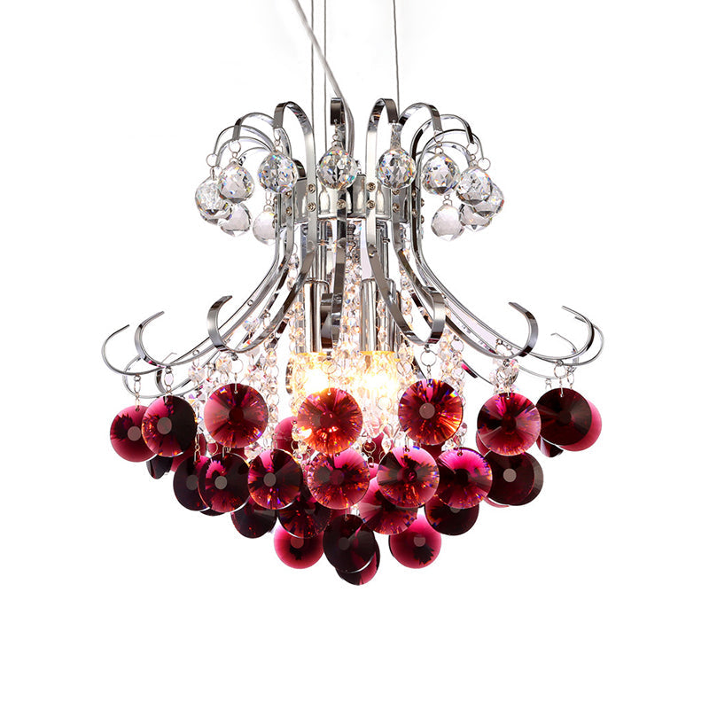 Modern Flared Crystal Chandelier: 3-Light Clear/Red/Black Hanging Lamp Kit For Living Room