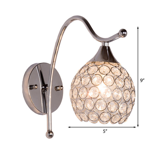 Modern Crystal Dome Wall Sconce With Chrome Backplate - 1 Light Corridor Mount