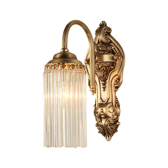 Modern Gold Cylinder Wall Sconce With Crystal Rod Shade Nordic Style | Metal Mount Light