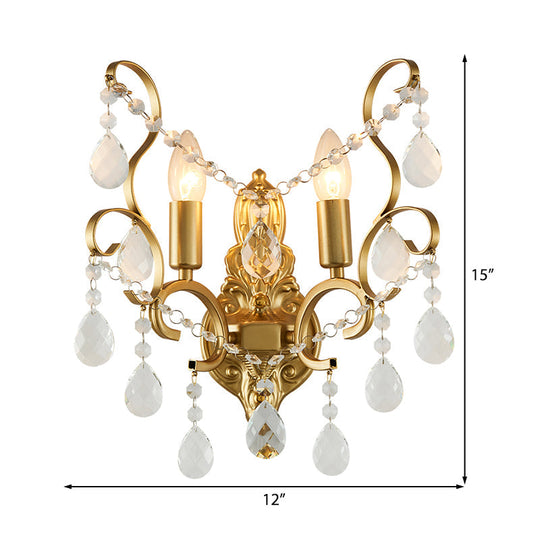 Modern Brass Wall Sconce With Teardrop Crystal - Flush Mount 1/2 Lights