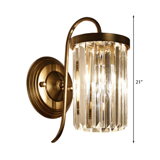 Modern Prismatic Crystal Cylinder Wall Light Fixture - Gold/Black Mount