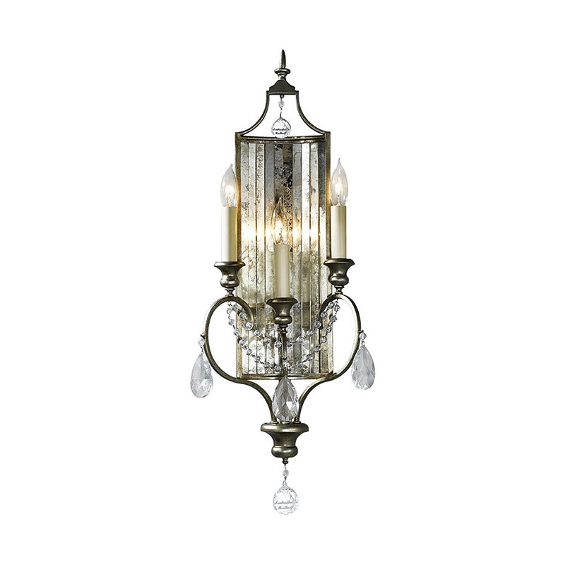 Rustic Metal Wall Sconce With Crystal Accent - 2 Light Candelabra Fixture