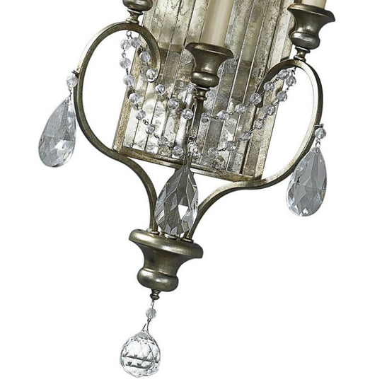 Rustic Metal Wall Sconce With Crystal Accent - 2 Light Candelabra Fixture