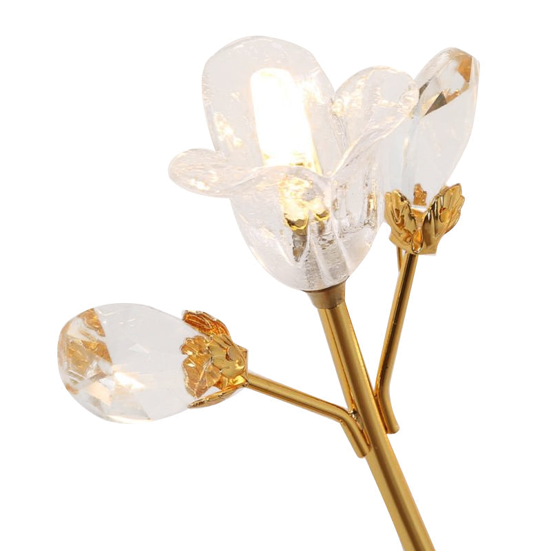 Gold Wall Sconce With Crystal Flowers And Leaves 3 Lights Simple Style